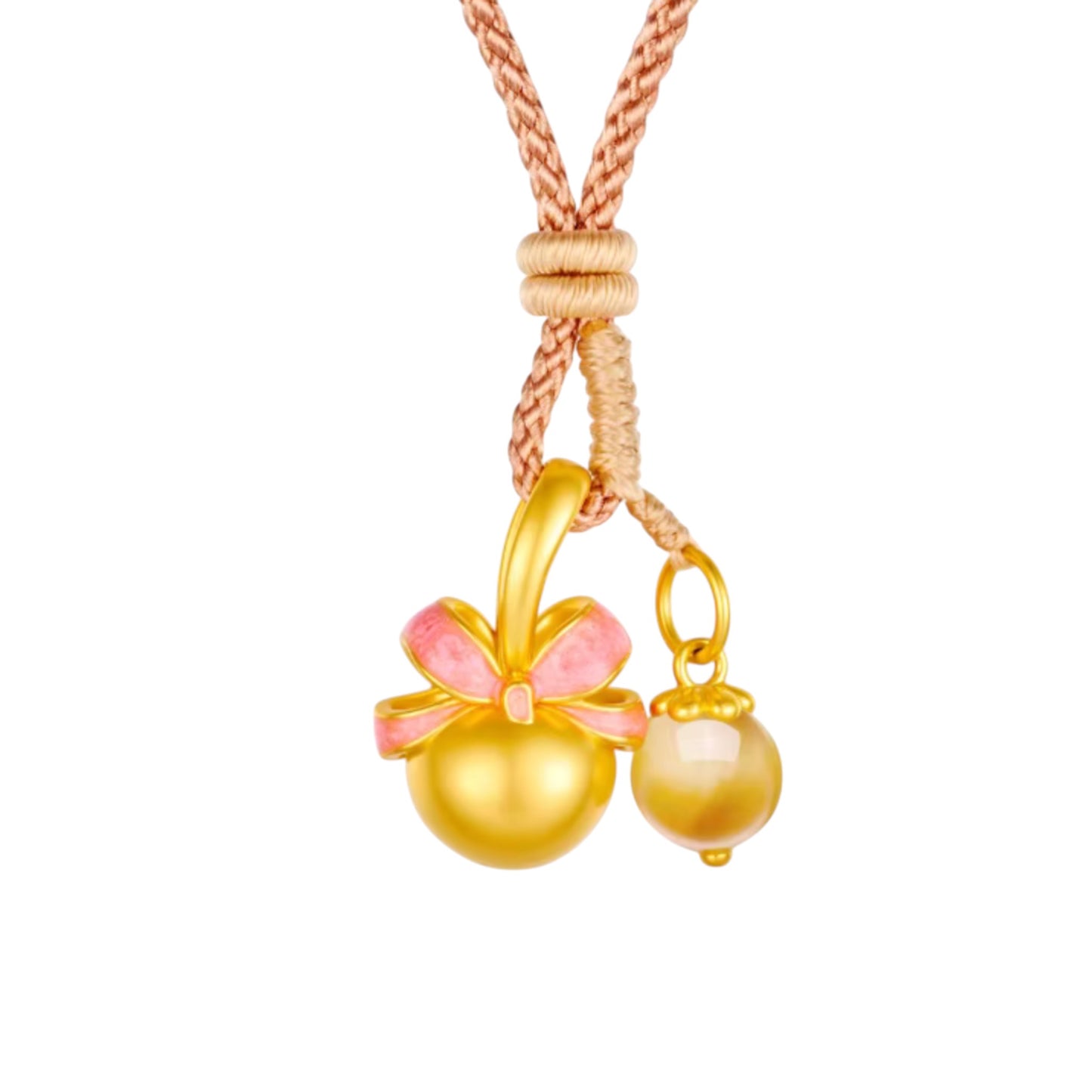 24K 5D Hard Gold Cute Amber Berry Cherry Hazelnut Charms Braided Rope Necklace