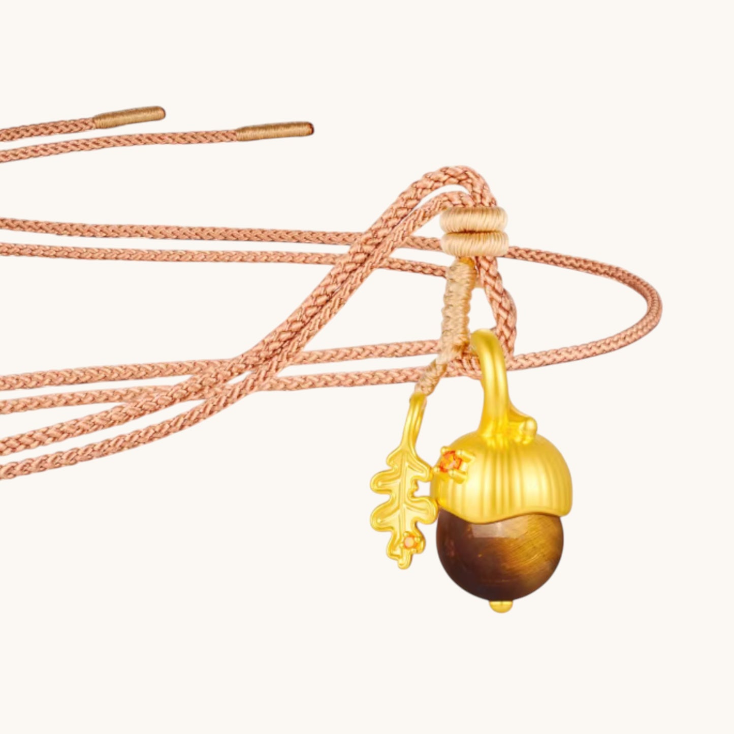 24K 5D Hard Gold Fireplace Pine Cone Pendant Weaving Rope Necklace