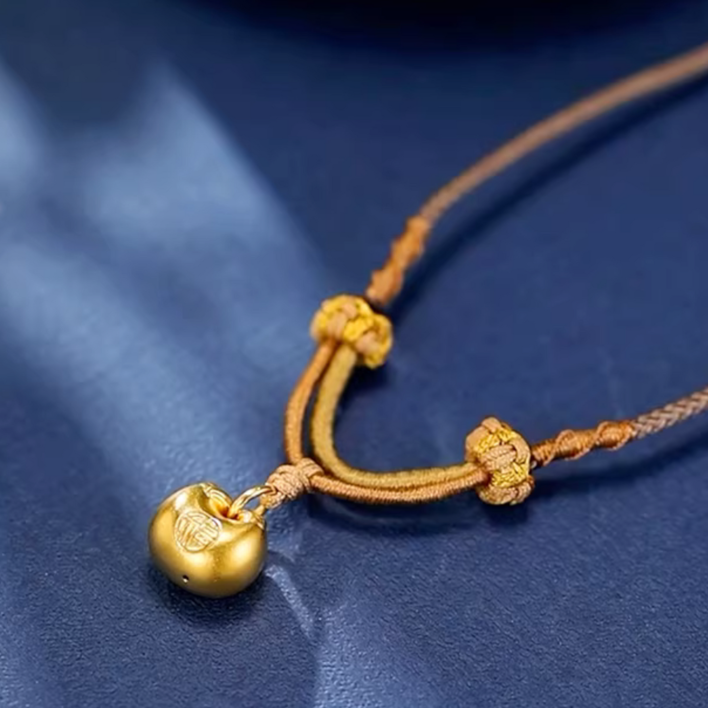 24K Gold Blessing Fu Lock Charm Weaving Rope Necklace