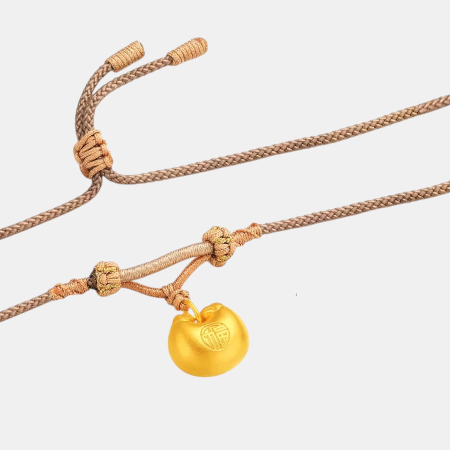 24K Gold Blessing Fu Lock Charm Weaving Rope Necklace