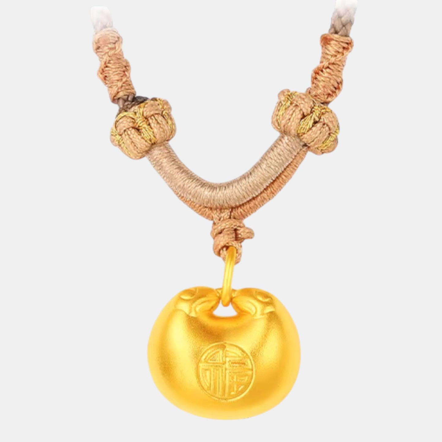 24K Gold Blessing Fu Lock Charm Weaving Rope Necklace
