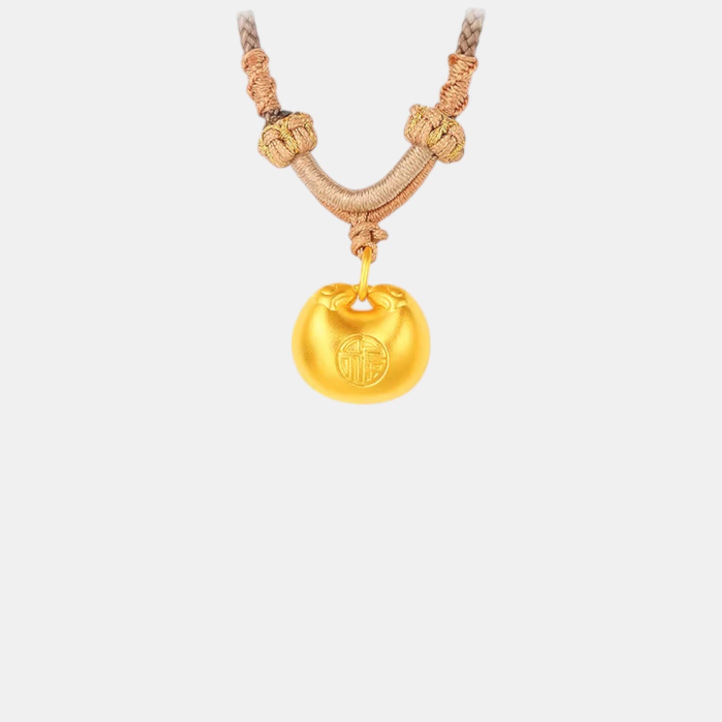 24K Gold Blessing Fu Lock Charm Weaving Rope Necklace