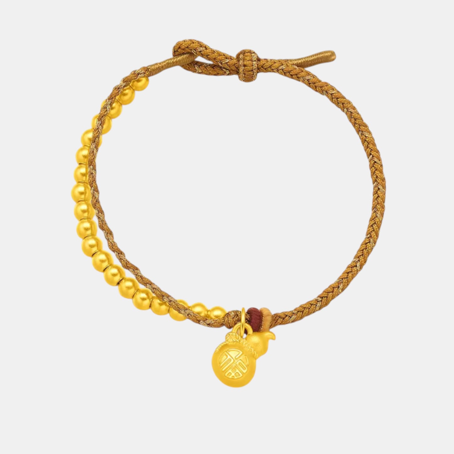 24K 5D Hard Gold Beads Gourds Charm Weaving Minimal Bracelet