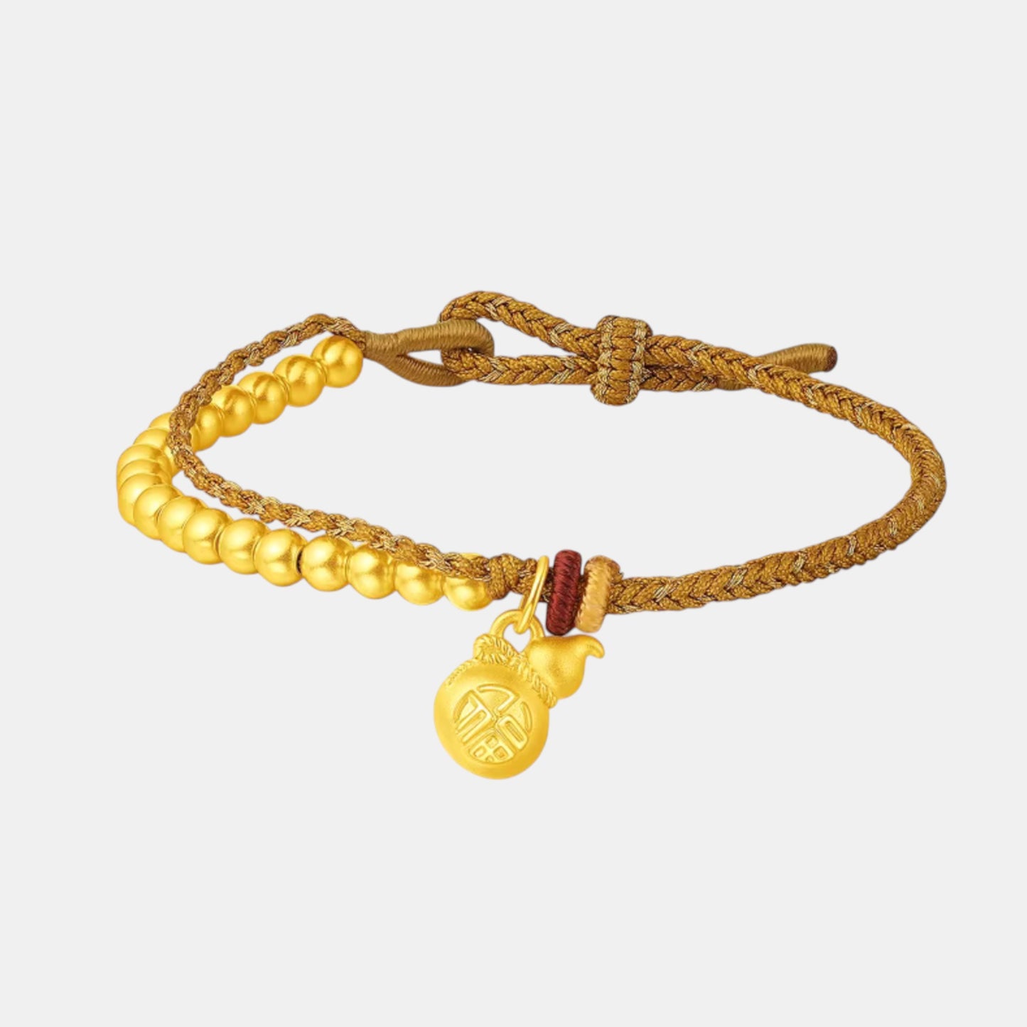 24K 5D Hard Gold Beads Gourds Charm Weaving Minimal Bracelet