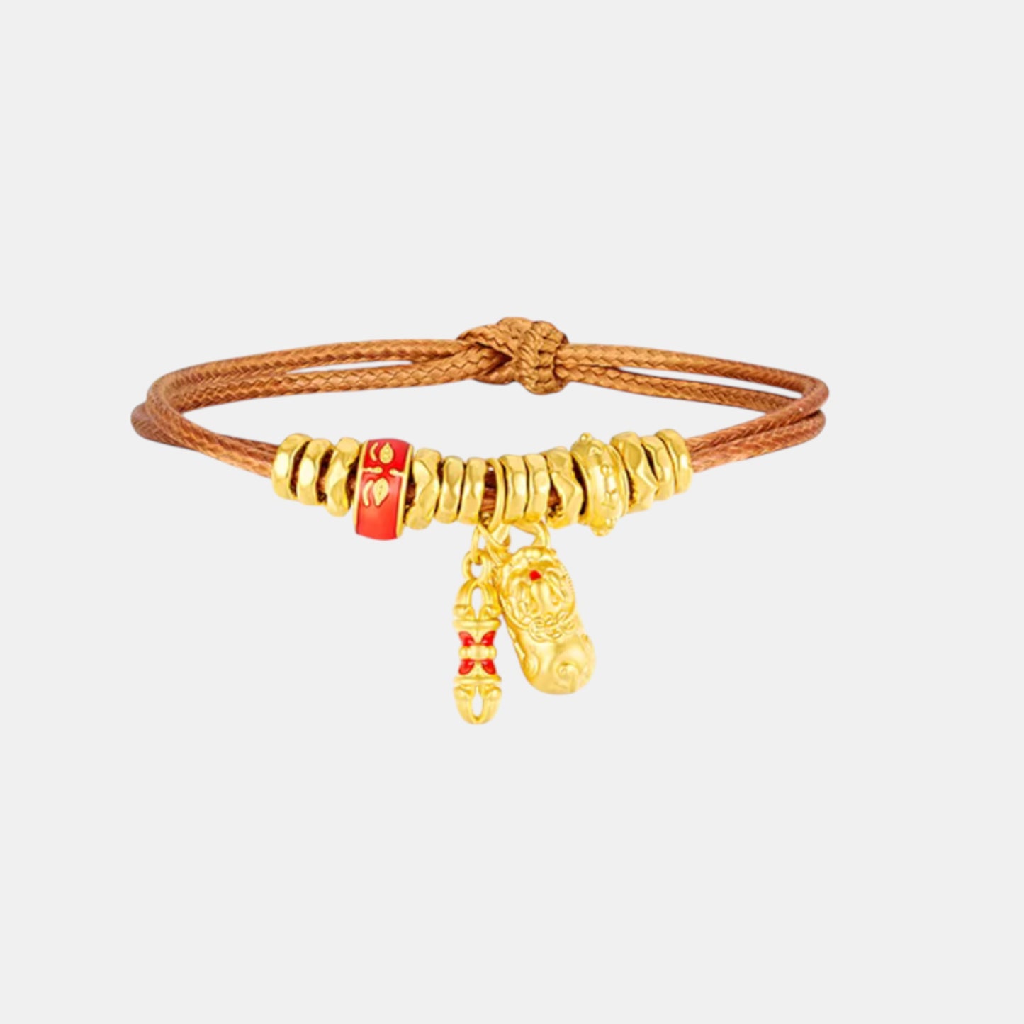 24K 5D Gold Beads Pixiu Bring Wealth Charm Weaving Minimal Bracelet