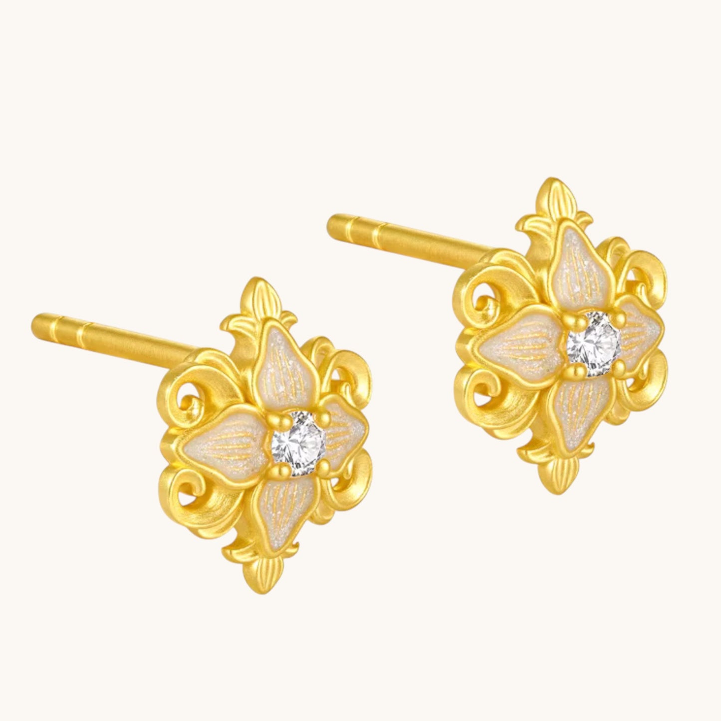Genuine 24K 5G Gold Moissanite Flower Stud Earrings