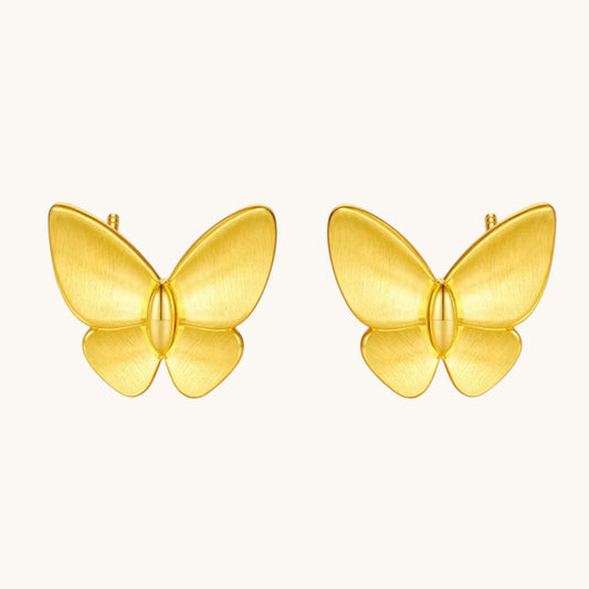 Genuine 24K 5G Gold Butterfly Stud Earrings