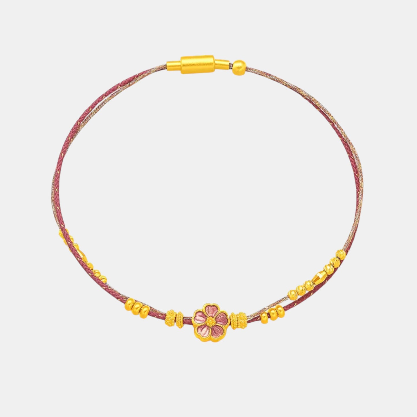 24K Gold Cherry Blossom Flower Charm Lucky Beads Weaving Bracelet