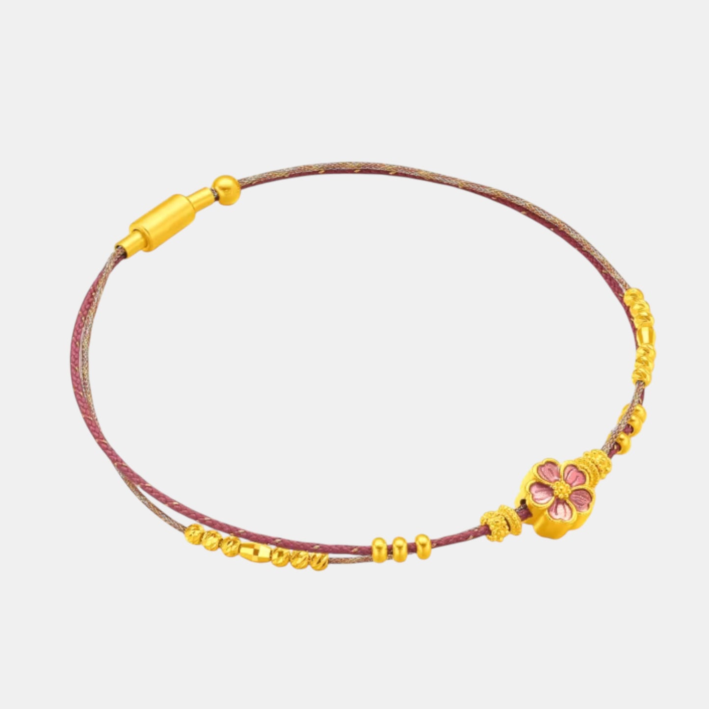 24K Gold Cherry Blossom Flower Charm Lucky Beads Weaving Bracelet
