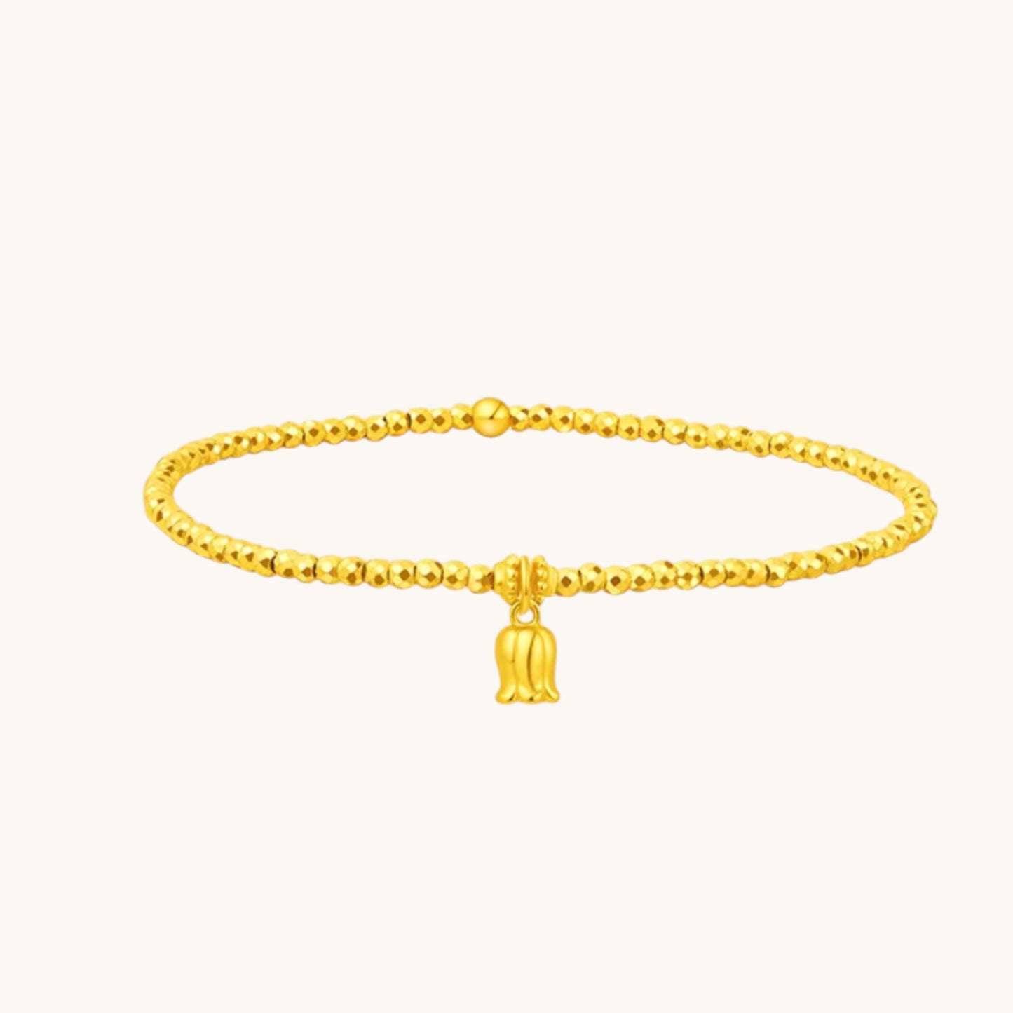 24K 5G Gold Sparkling Beads Minimal Lily flower Charm Bracelet