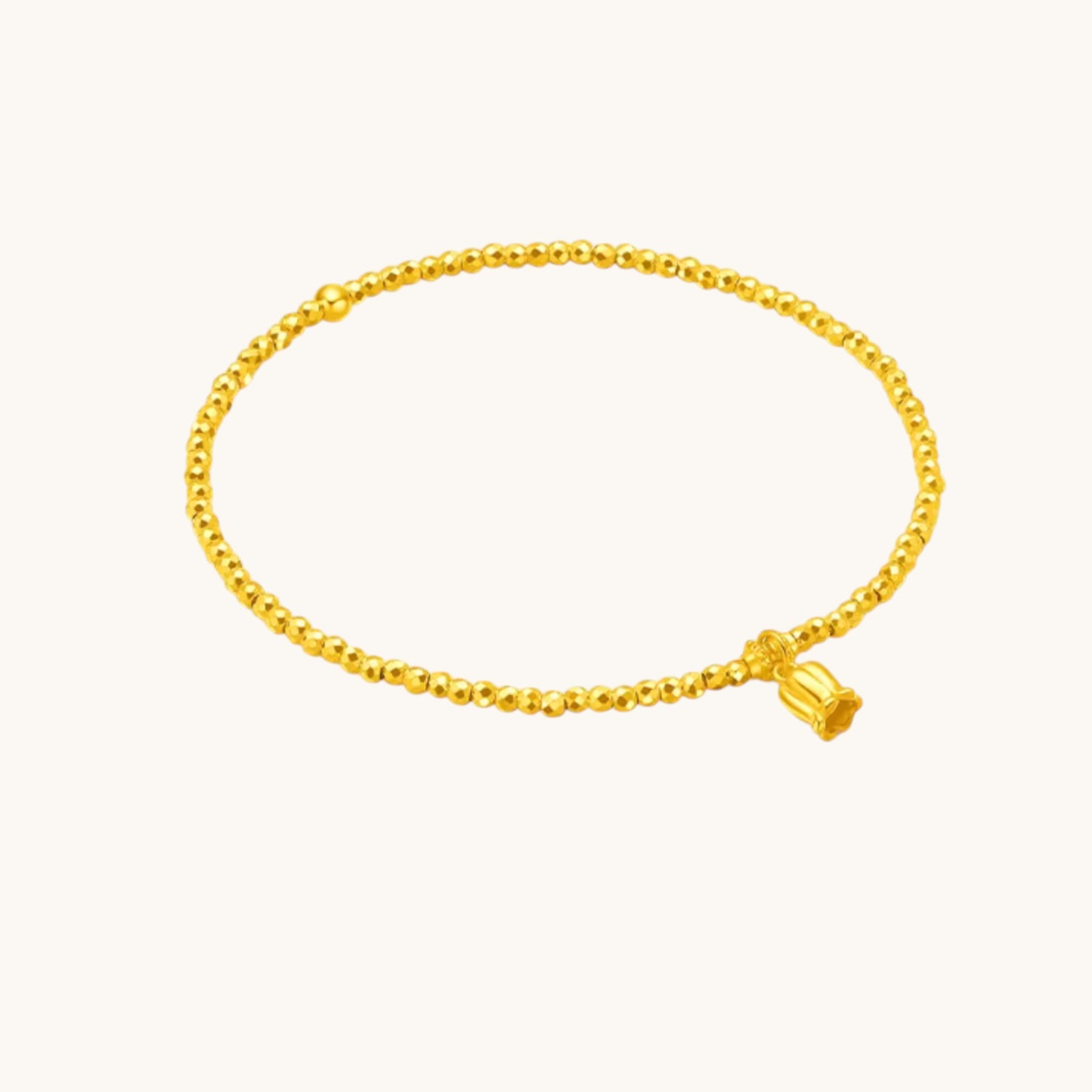24K 5G Gold Sparkling Beads Minimal Lily flower Charm Bracelet