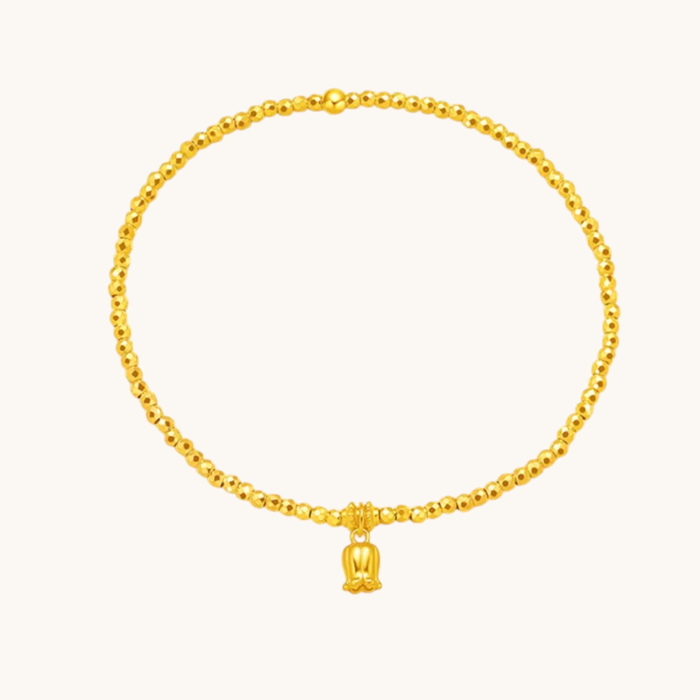 24K 5G Gold Sparkling Beads Minimal Lily flower Charm Bracelet