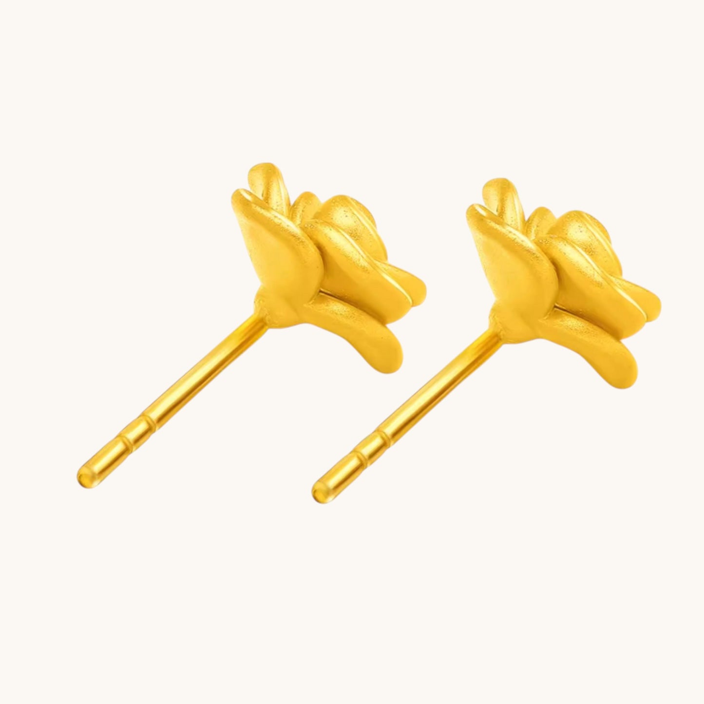 Genuine 24K Gold Rose Stud Earrings