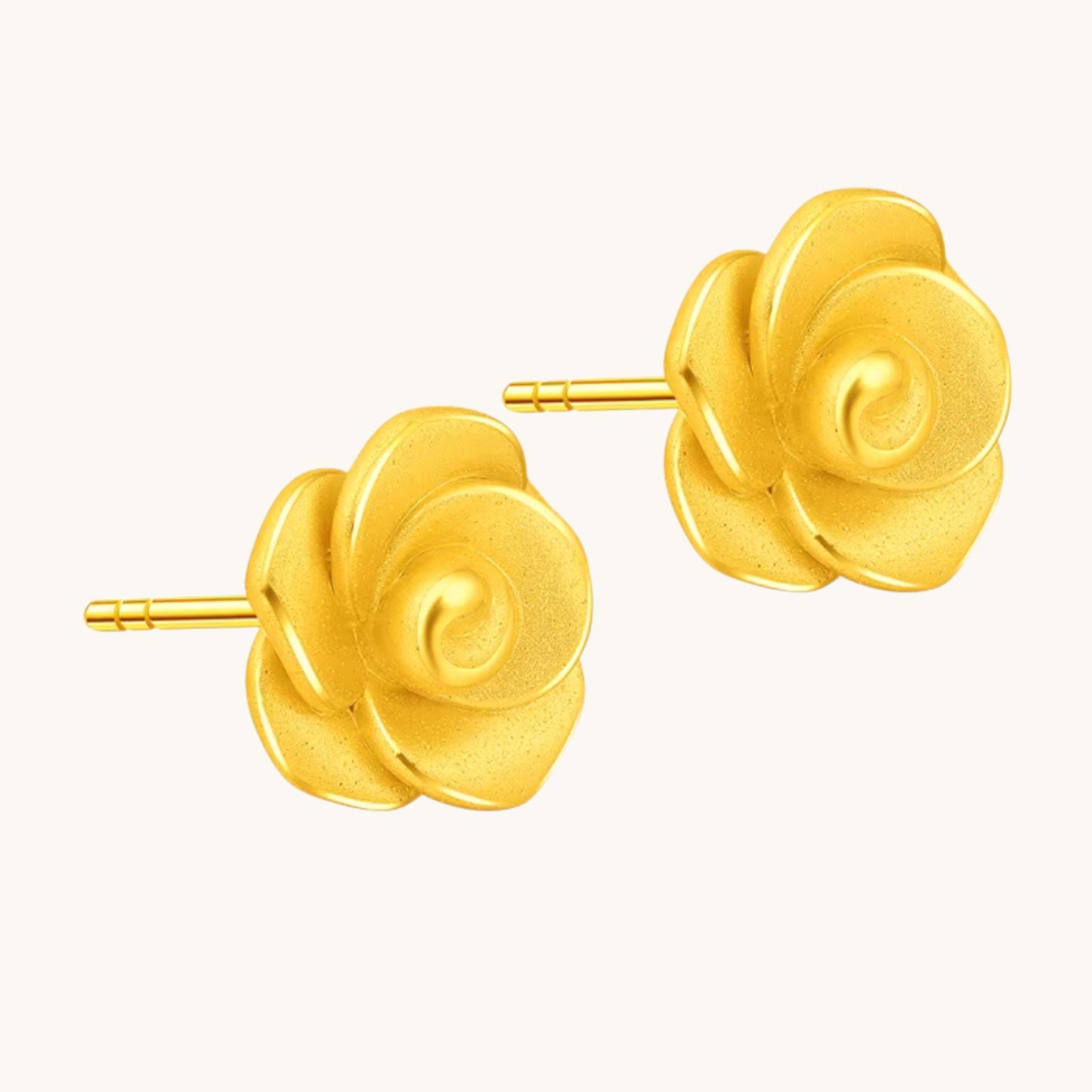 Genuine 24K Gold Rose Stud Earrings
