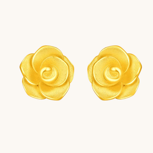 Genuine 24K Gold Rose Stud Earrings