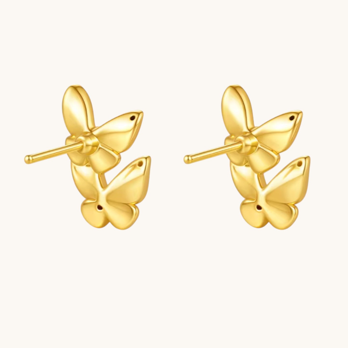 Genuine 24K Gold Double Butterfly Stud Earrings
