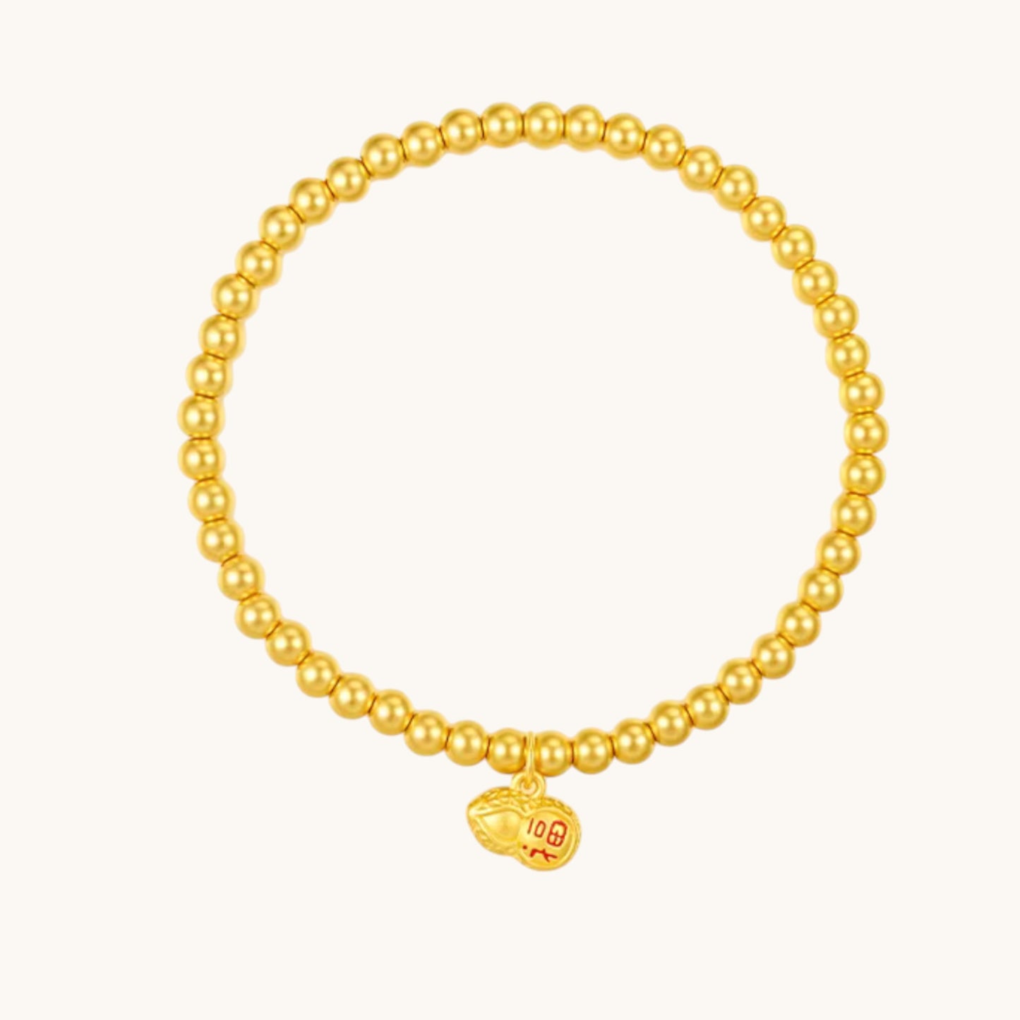 24K 5D Gold Minimal Beads Peanut Blessing Charm Bracelet