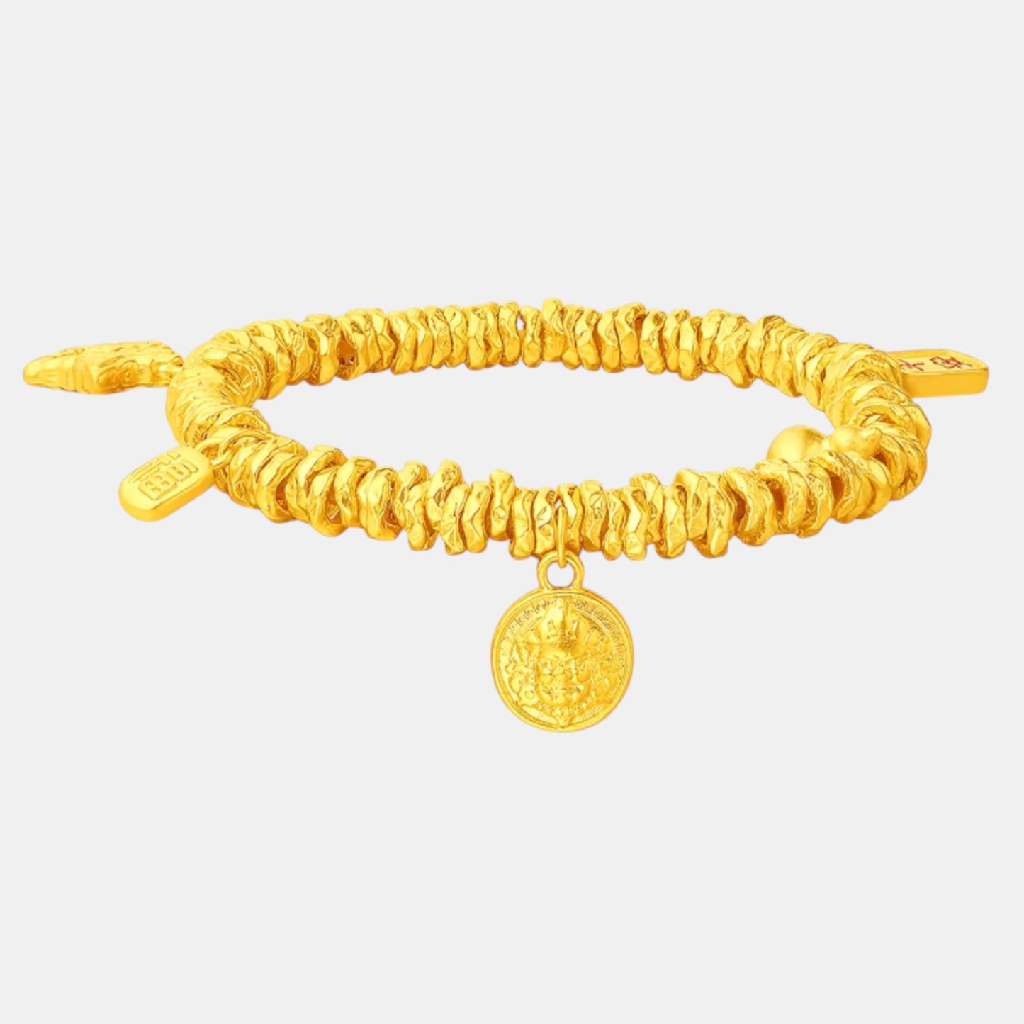 24K 5G Gold Minimal Beads Fu Blessing Bring Wealth Charms Bracelet