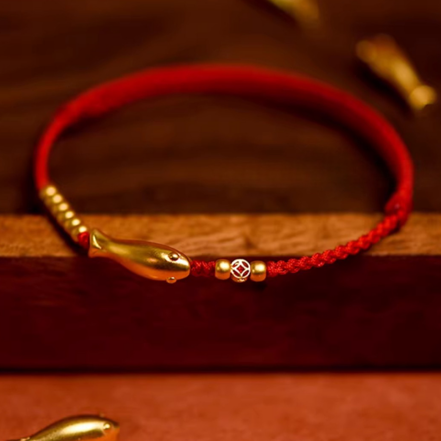 24K 999 Gold Lucky Koi Fish Charm Coins Beads with Weaving Bracelet