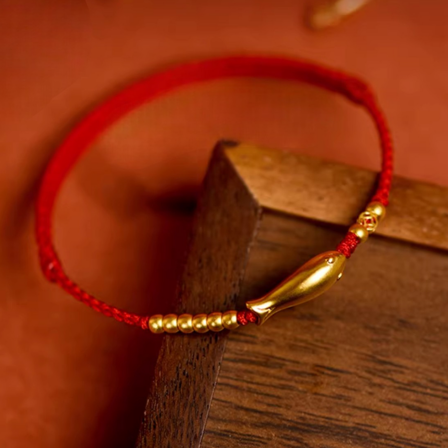24K 999 Gold Lucky Koi Fish Charm Coins Beads with Weaving Bracelet