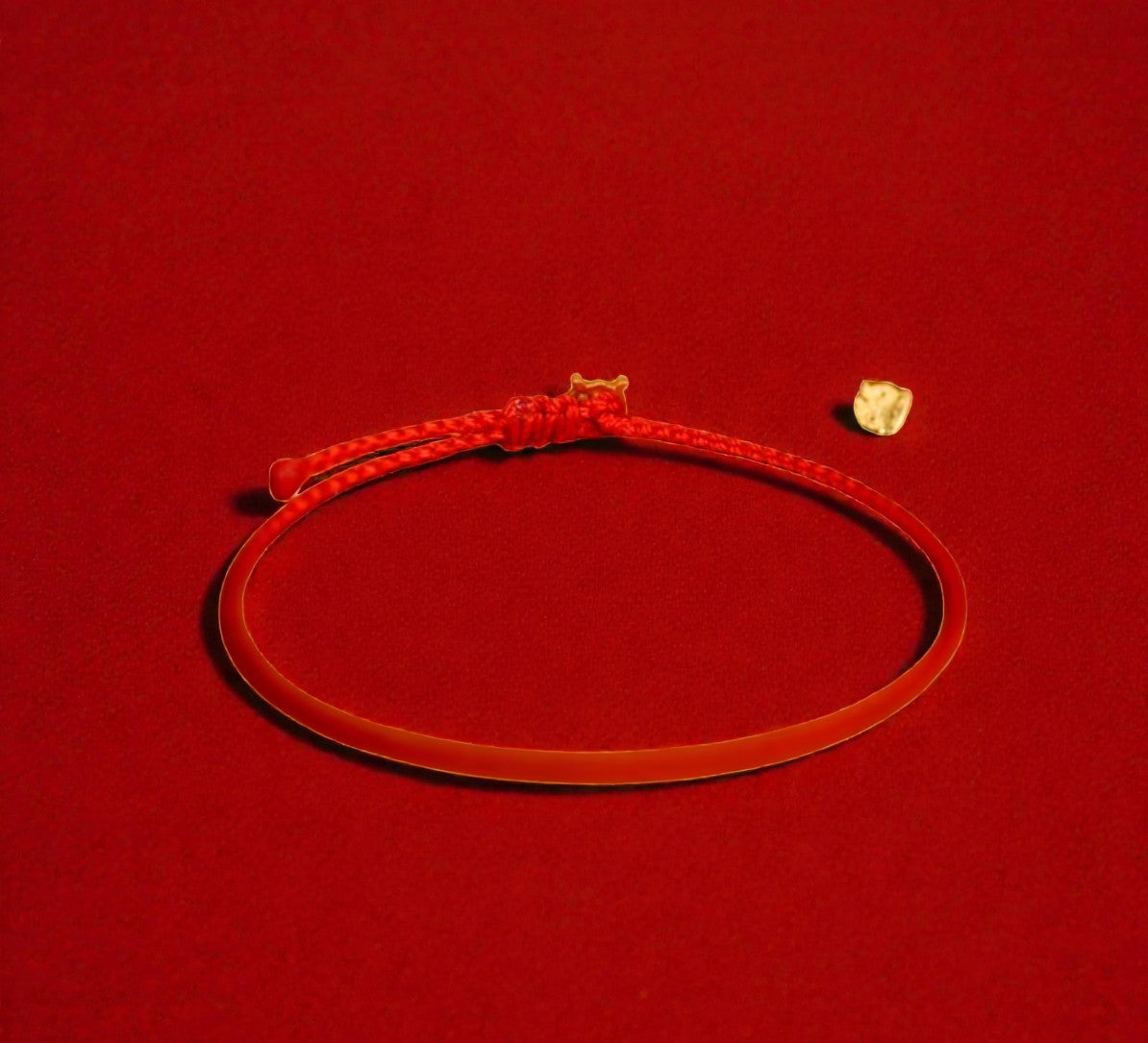 24K 999 Solid Gold Mini Horse Charm Weaving Adjustable Bracelet