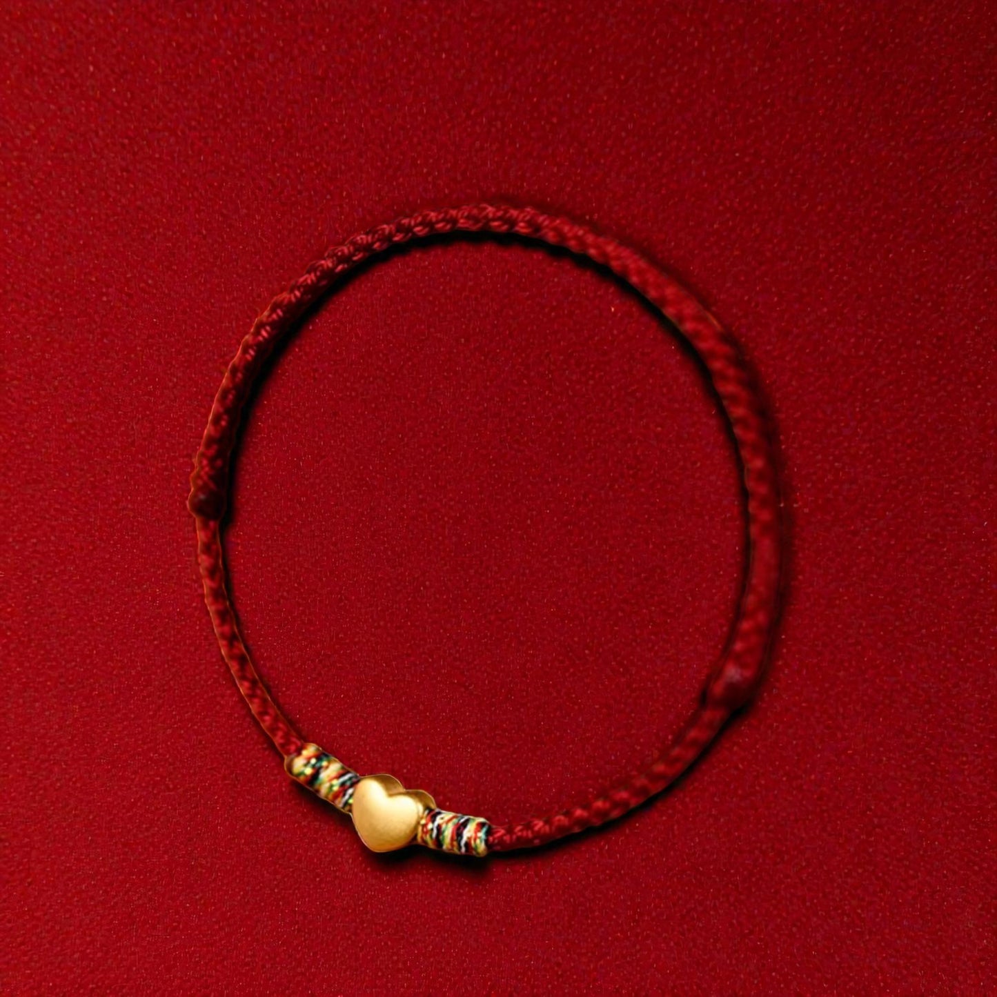 24K 999 Gold Heart Charm Weaving Adjustable Bracelet