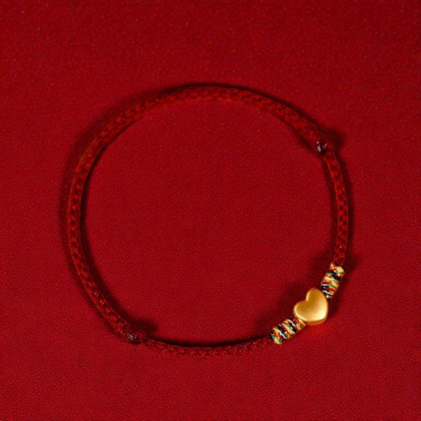 24K 999 Gold Heart Charm Weaving Adjustable Bracelet