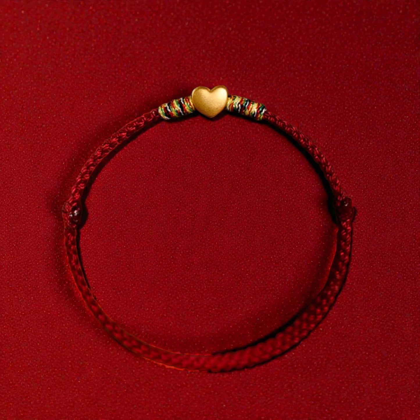 24K 999 Gold Heart Charm Weaving Adjustable Bracelet