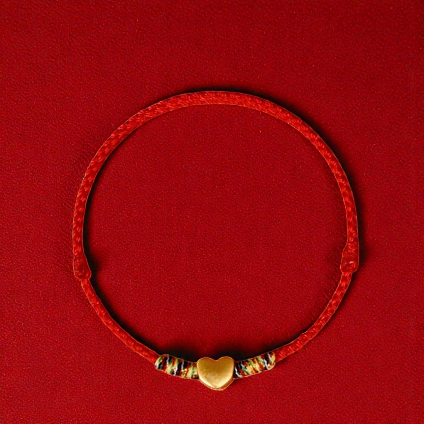 24K 999 Gold Heart Charm Weaving Adjustable Bracelet