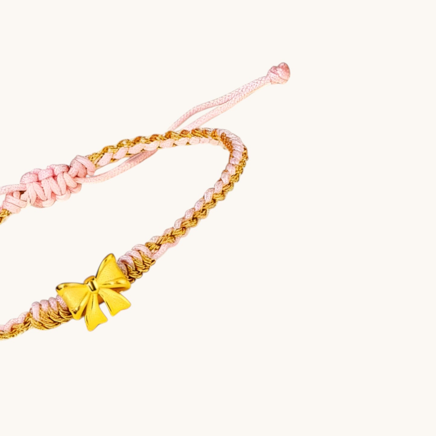24K 999 5D Gold Bow Charm Weaving Adjustable Bracelet