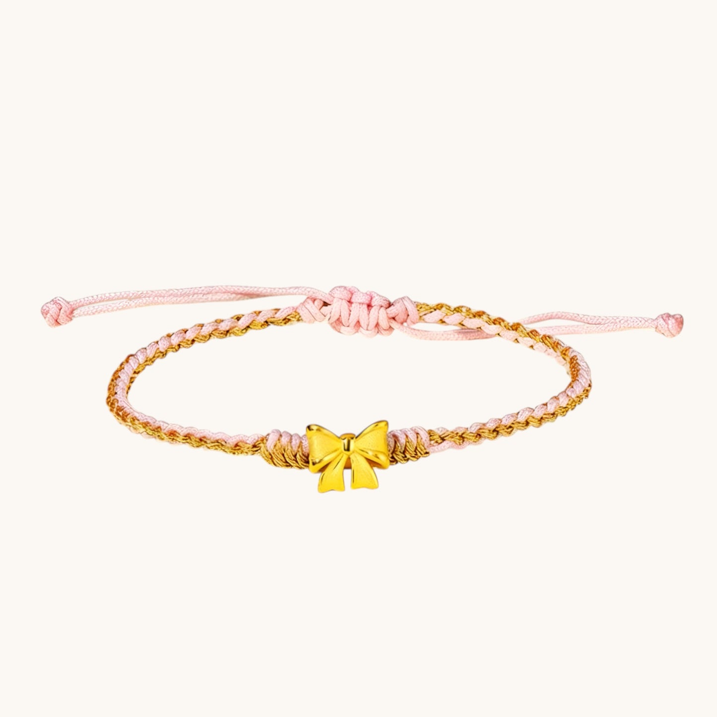 24K 999 5D Gold Bow Charm Weaving Adjustable Bracelet