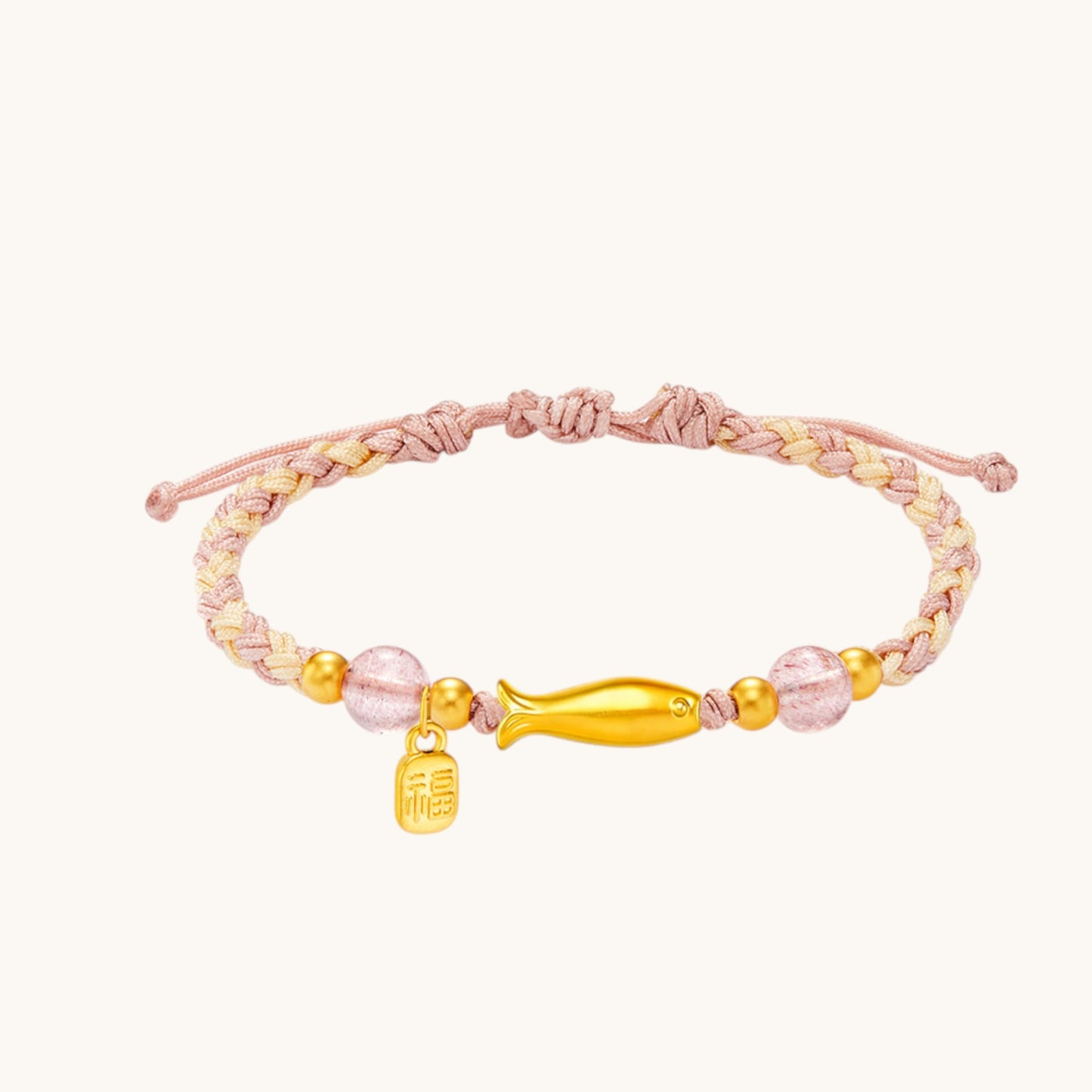 24K 999 5D Gold Fish Charm Blessing Fu Charm Weaving Adjustable Bracelet