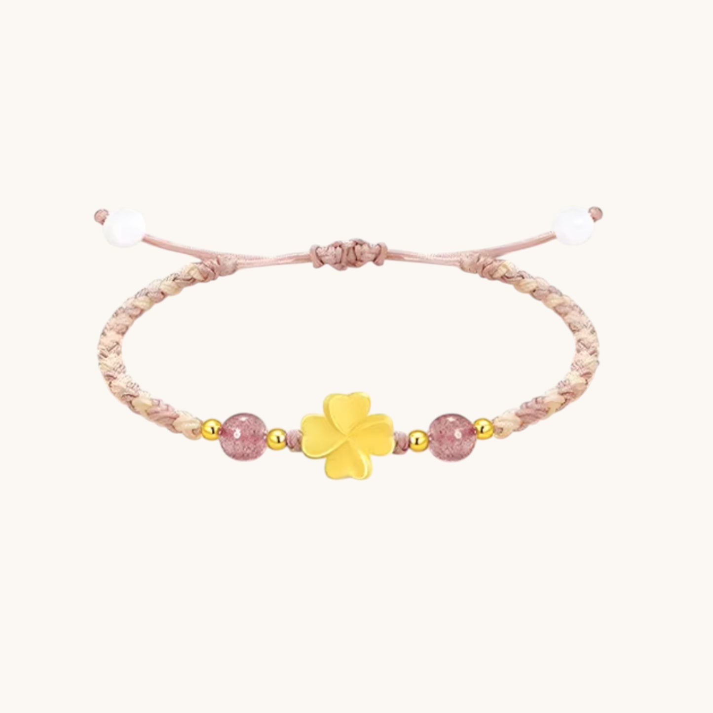 24K 999 Gold Lucky Luck Clover Charm Braided Weaving Bracelet