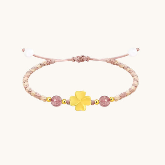 24K 999 Gold Lucky Luck Clover Charm Braided Weaving Bracelet