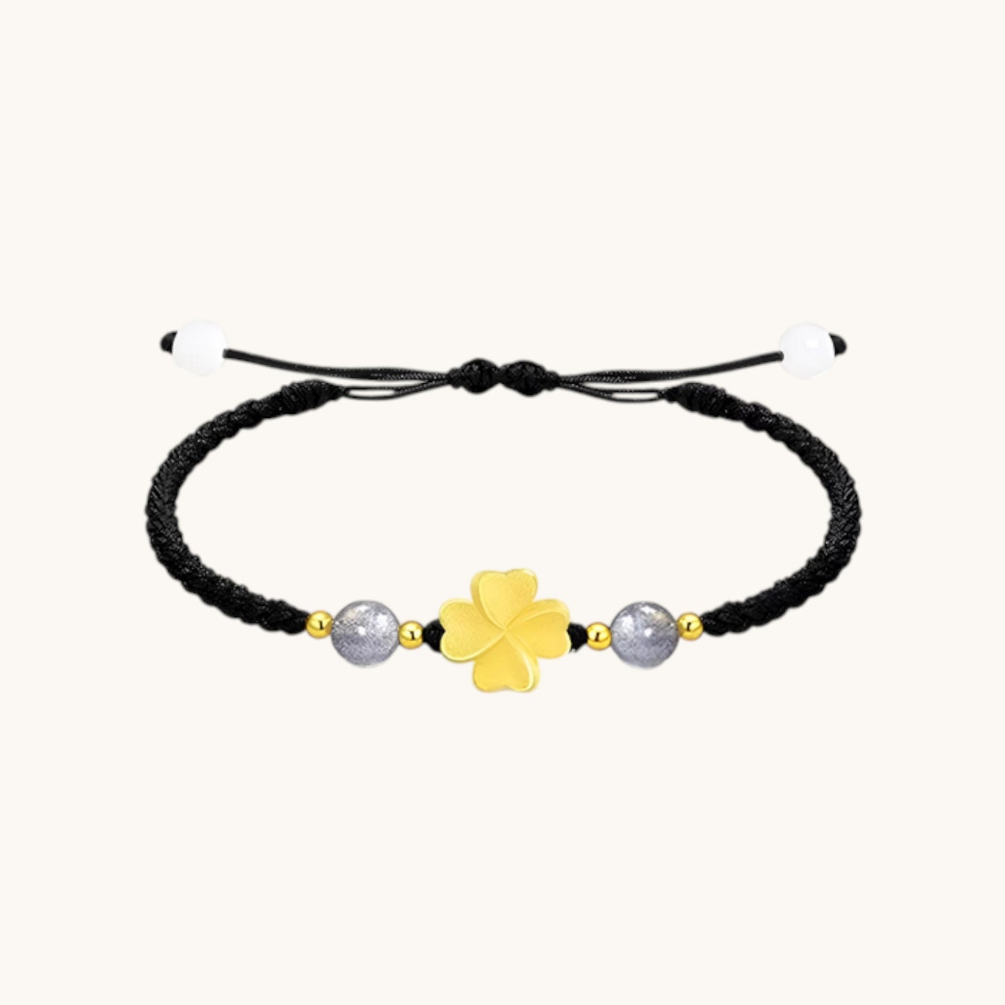 24K 999 Gold Lucky Luck Clover Charm Braided Weaving Bracelet