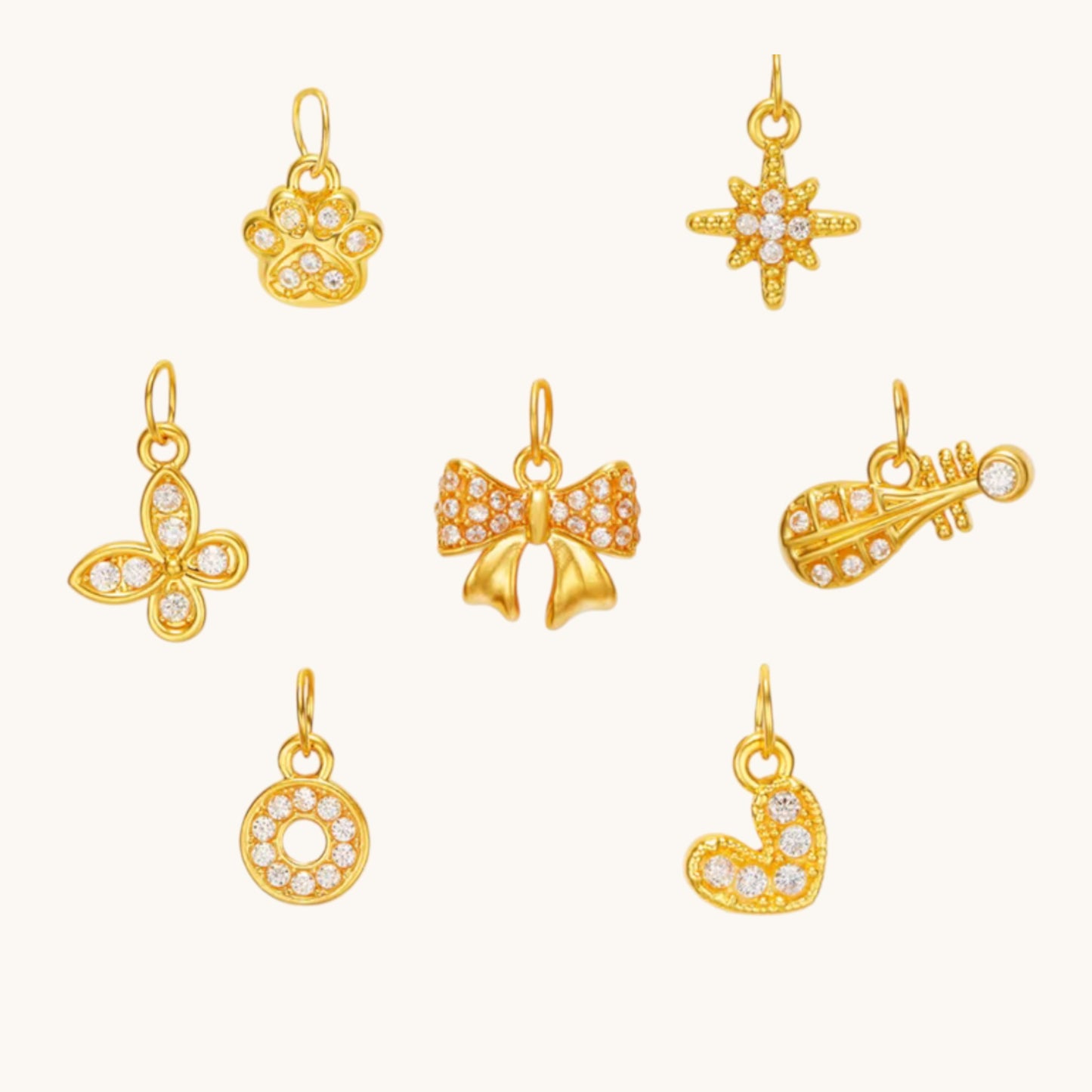 24K 999 Gold Zircon Mini Charms D.I.Y Butterfly Bow Heart Shape