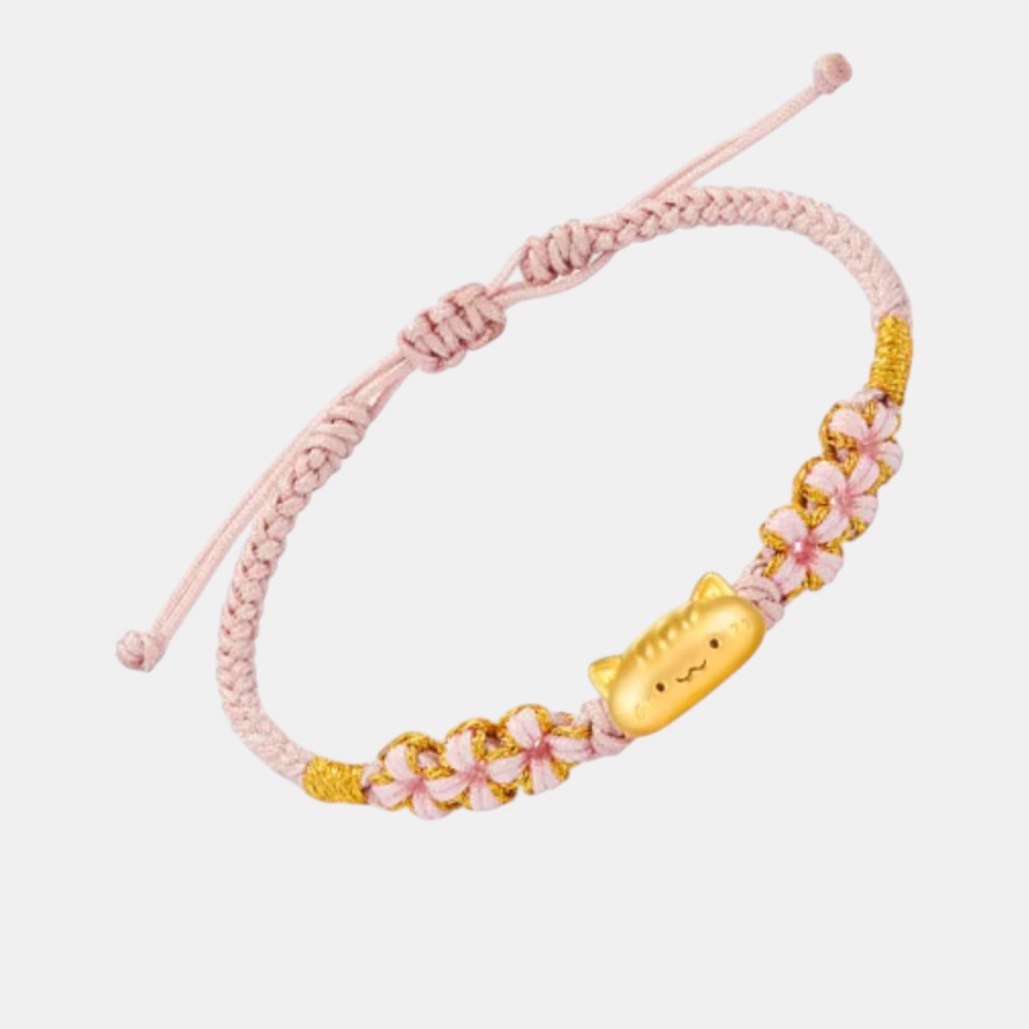 24K 999 5D Hard Gold Kitty Cat Charm Braided Weaving Bracelet
