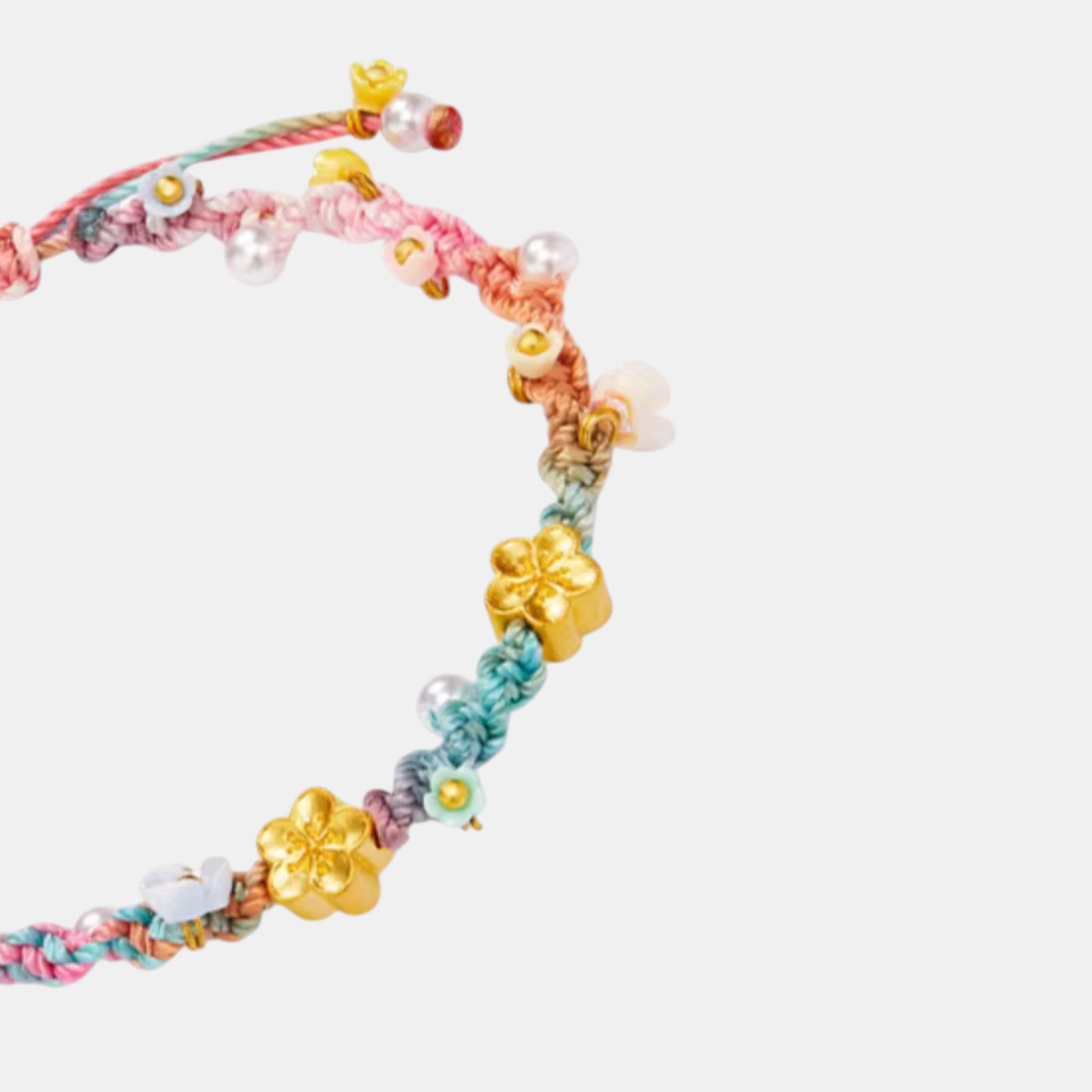 24K 999 5D Hard Gold Floral Flower Cherry Blossom Summer Garden Weaving Bracelet