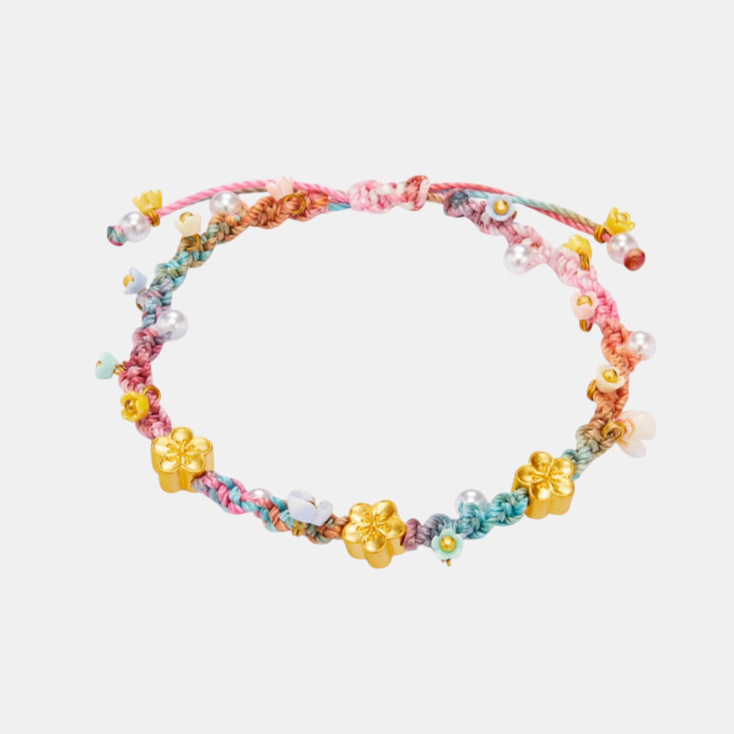 24K 999 5D Hard Gold Floral Flower Cherry Blossom Summer Garden Weaving Bracelet
