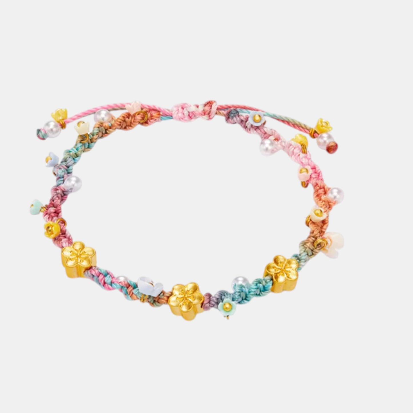 24K 999 5D Hard Gold Floral Flower Cherry Blossom Summer Garden Weaving Bracelet