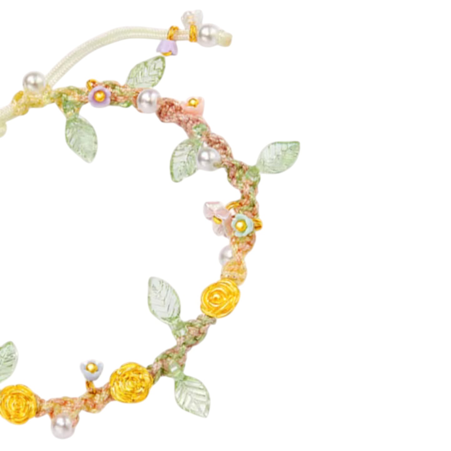 24K 999 5D Gold Rose Charms Weaving Fairy Summer Style Adjustable Bracelet