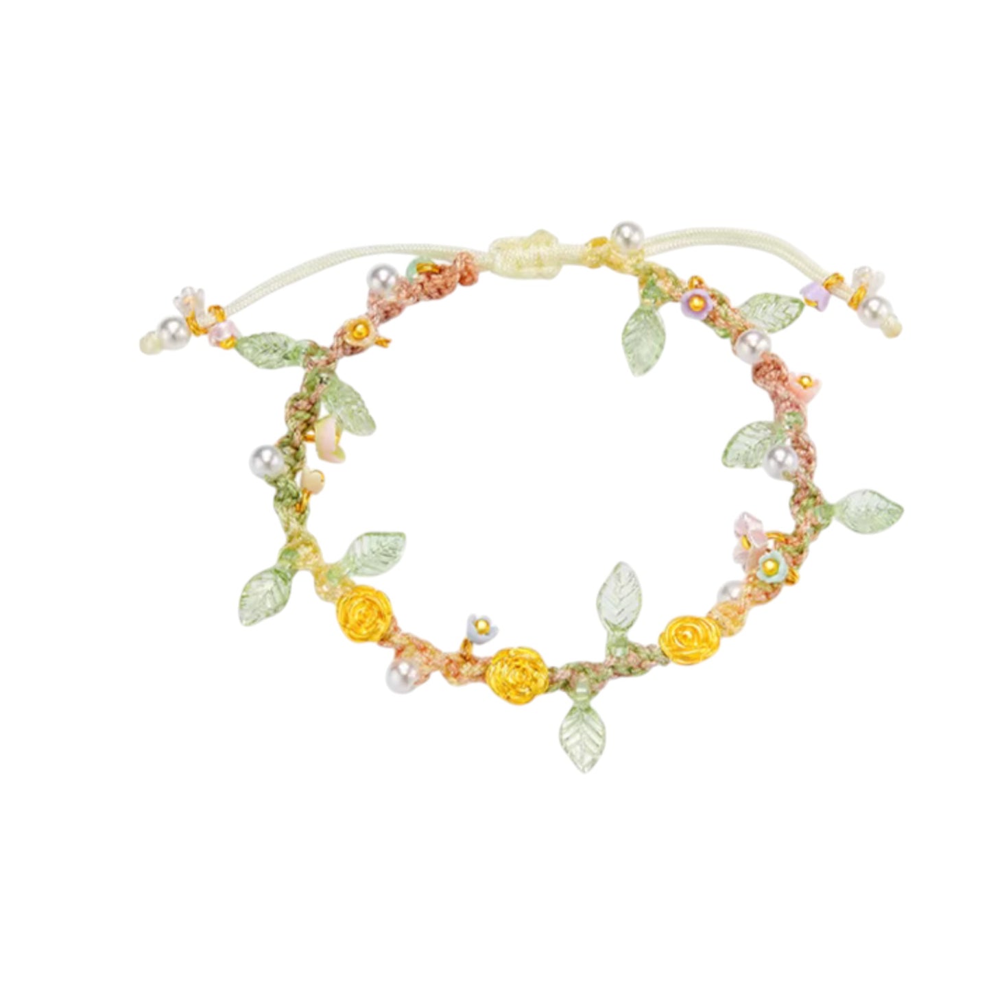 24K 999 5D Gold Rose Charms Weaving Fairy Summer Style Adjustable Bracelet