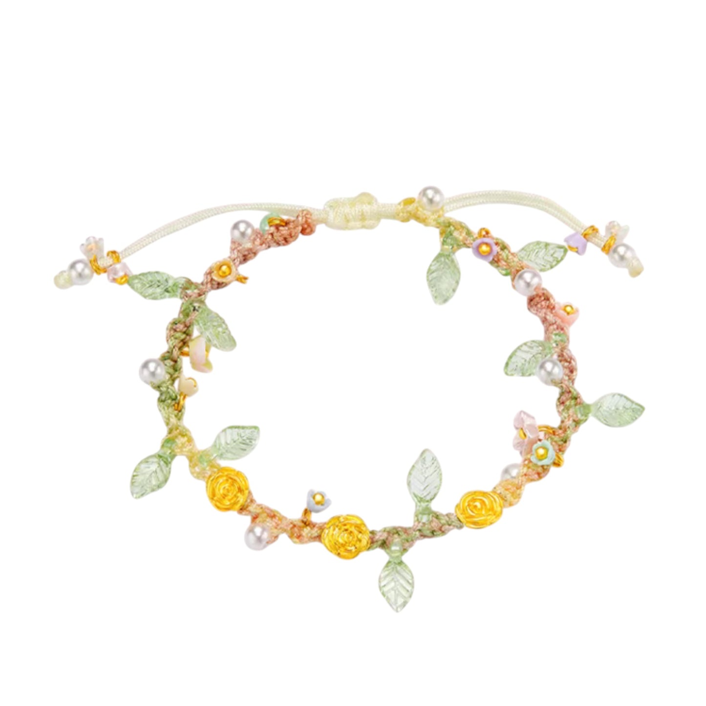 24K 999 5D Gold Rose Charms Weaving Fairy Summer Style Adjustable Bracelet