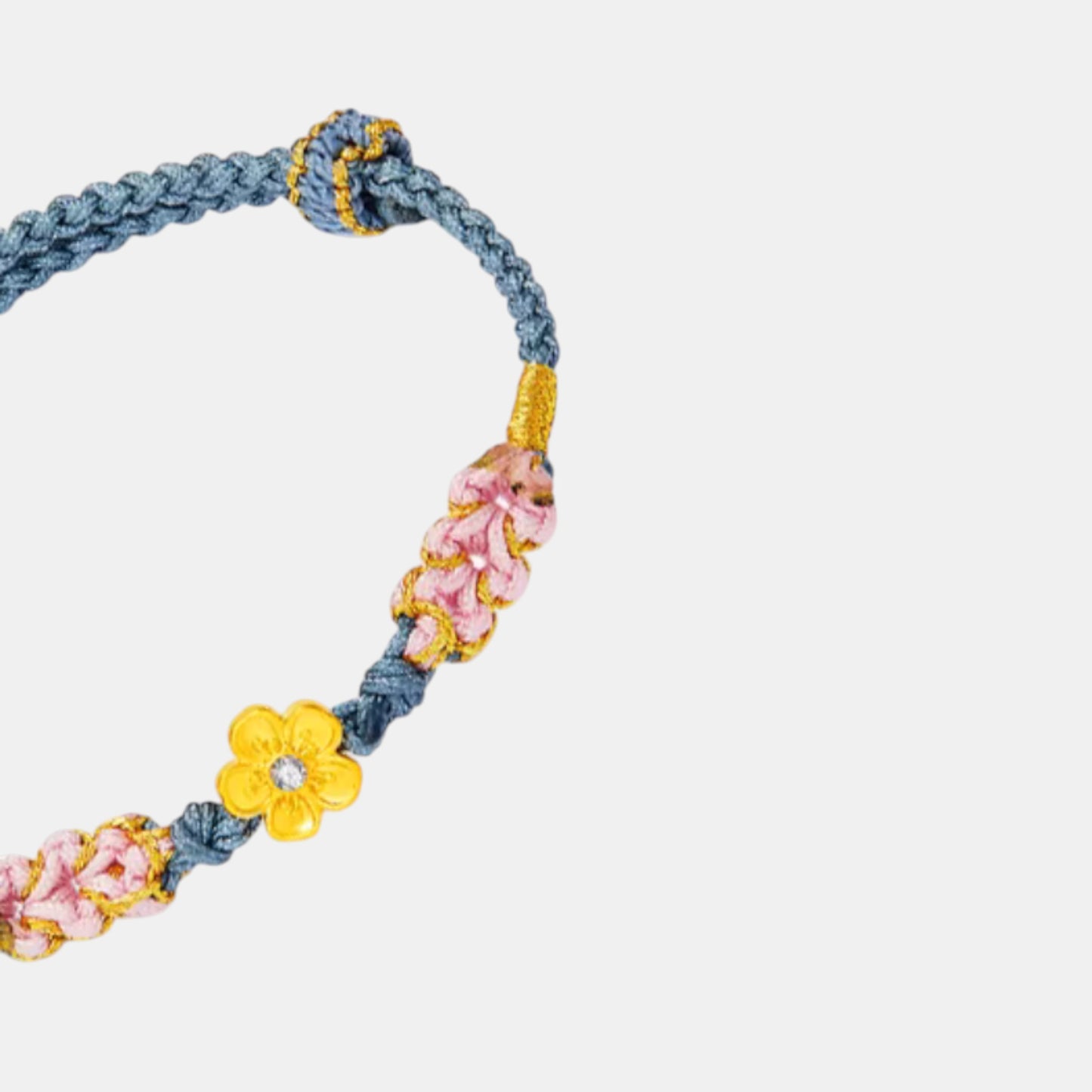 24K 999 5D Hard Gold Cherry Blossom Flower Charm Weaving Bracelet