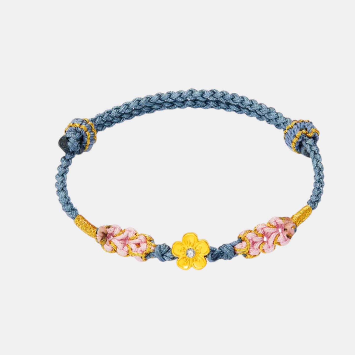 24K 999 5D Hard Gold Cherry Blossom Flower Charm Weaving Bracelet