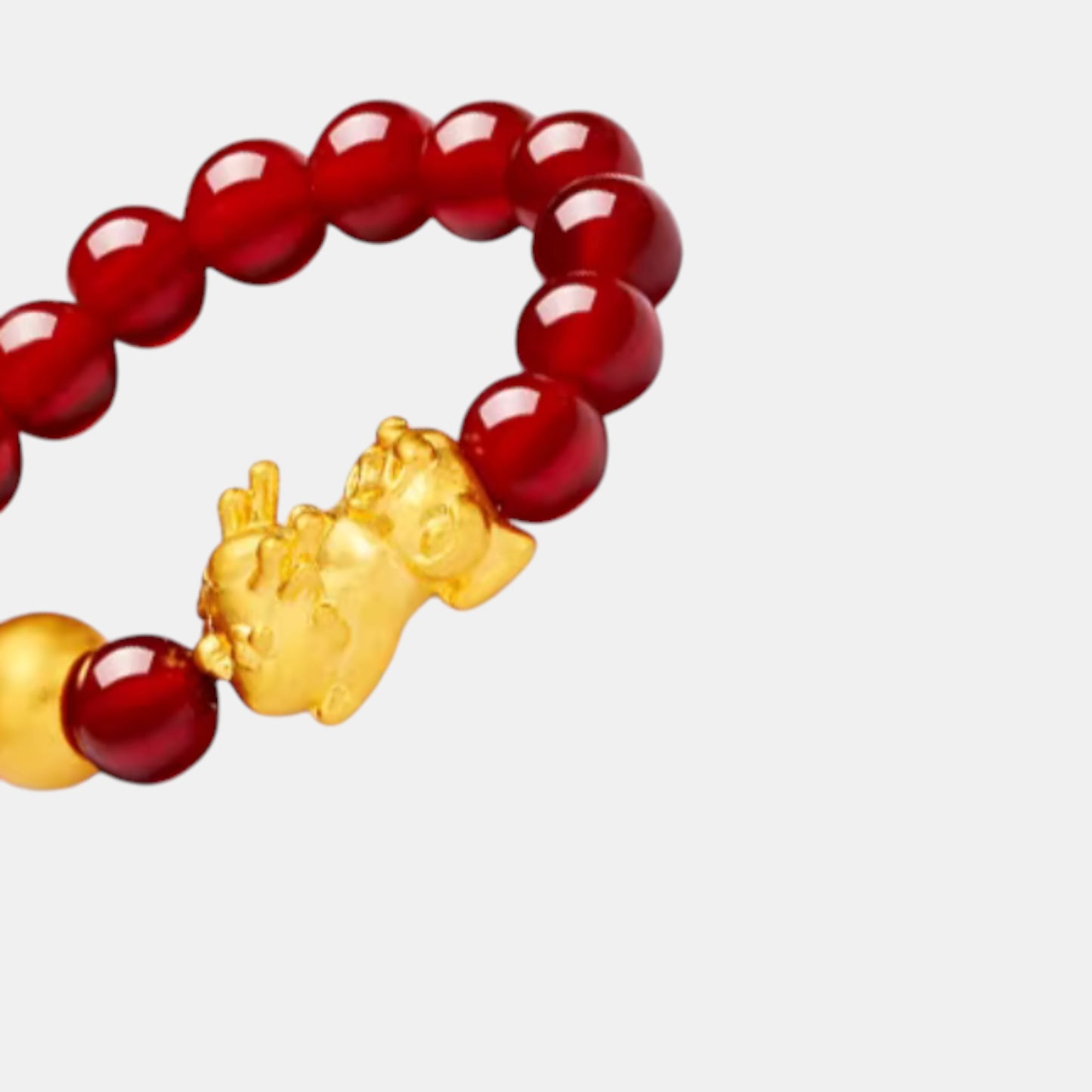 24K 999 5D Hard Gold Pixiu Charm Agate Beads Lucky Ring