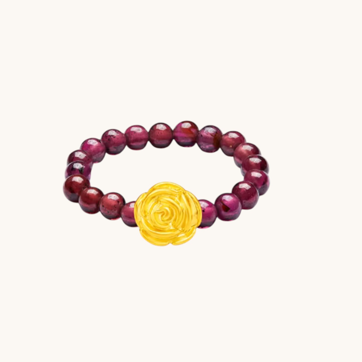 24K 999 5D Hard Gold Rose Flower Charm Beads Ring