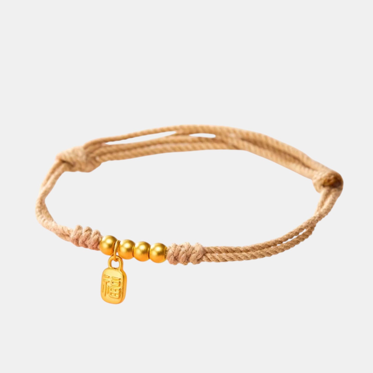 24K 999 5D Hard Gold Mini Chinese Fu Blessing Charm Beads Weaving Bracelet