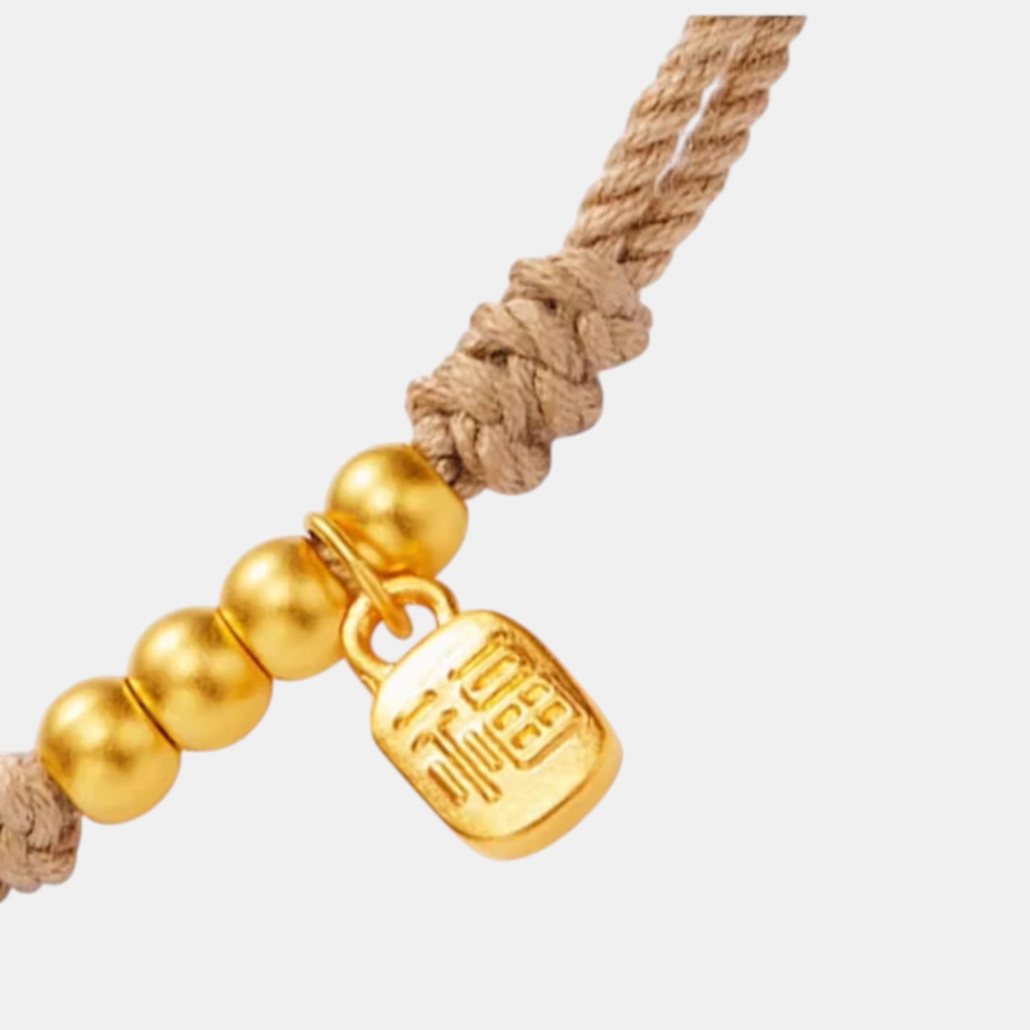24K 999 5D Hard Gold Mini Chinese Fu Blessing Charm Beads Weaving Bracelet