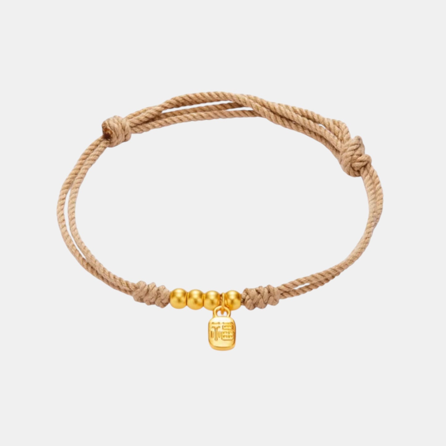 24K 999 5D Hard Gold Mini Chinese Fu Blessing Charm Beads Weaving Bracelet